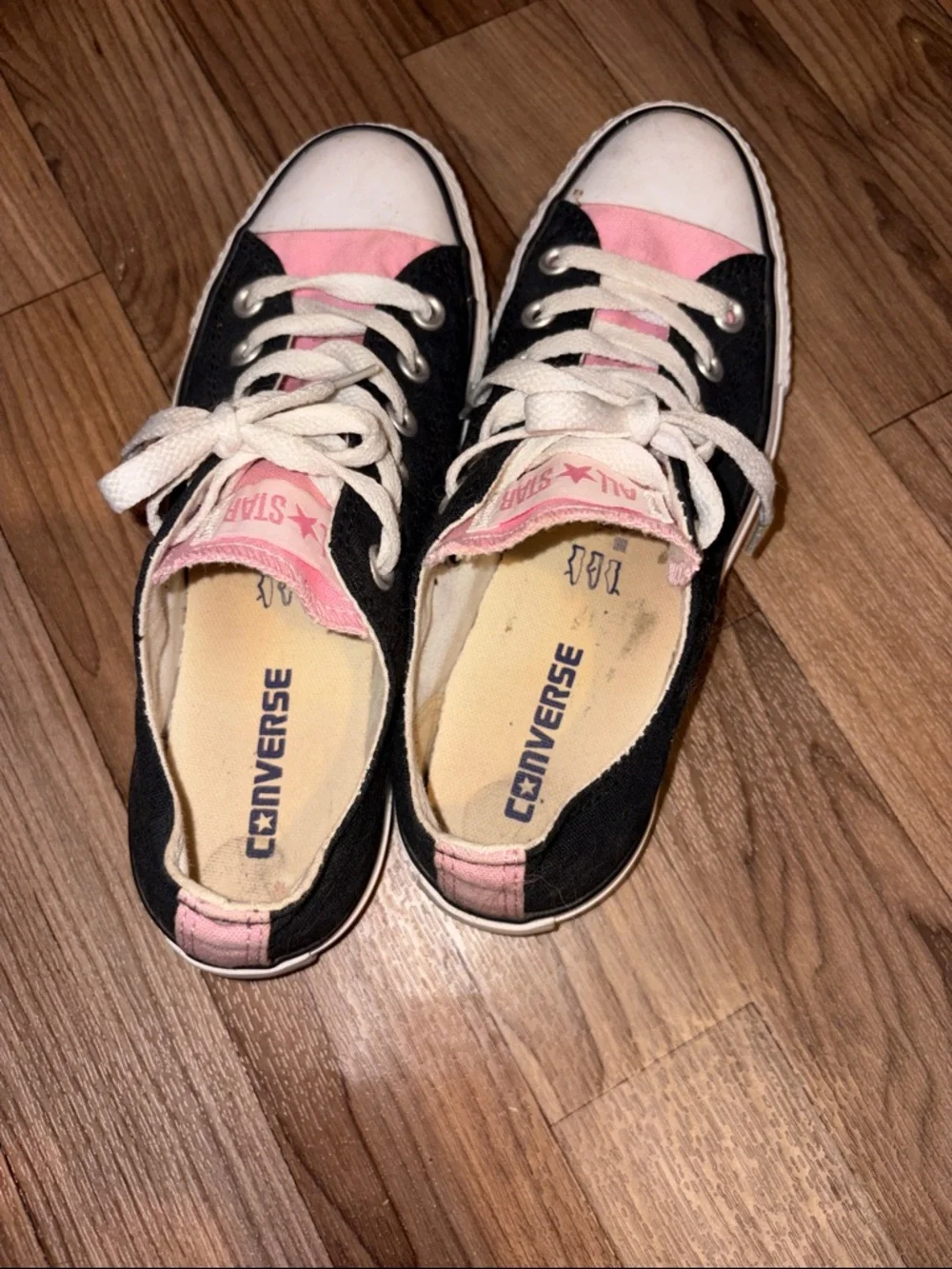 Converse Low-Top Canvas Sneakers in Black and Pink - Picture 2 of 3
